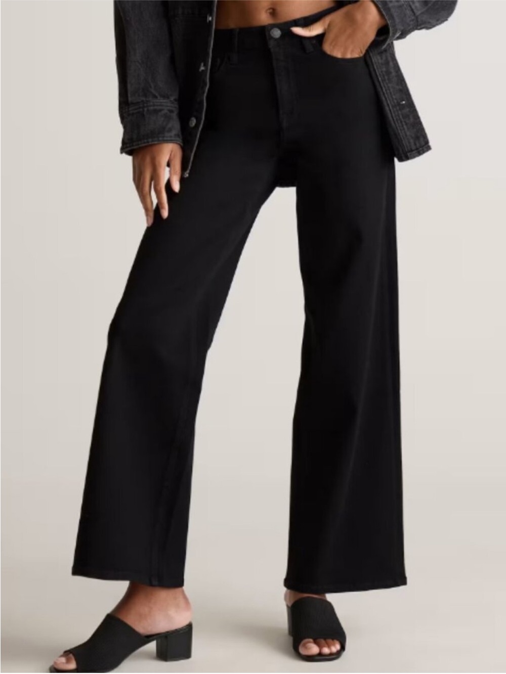 Quince Women Curvy Bella Stretch Wide Leg Jeans Black 32 NWT